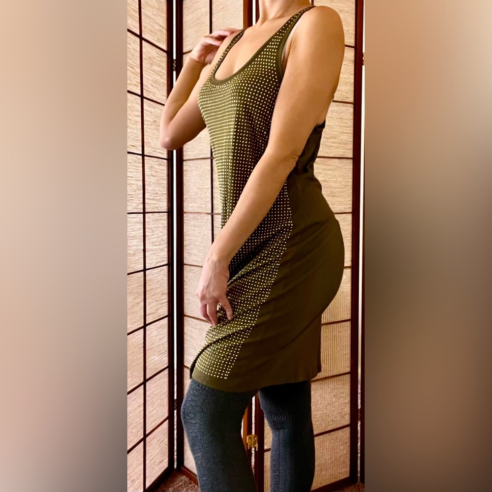 JLo Jennifer Lopez army green gold bling racerback tank top dress